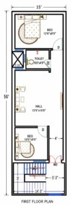 HOUSE PLAN FOR 15'X50' FEET EAST FACING PLOT ( GROUND FLOOR)